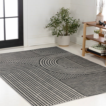 Zephyr Mid-Century Modern Arch Stripe Reversible Machine-Washable Indoor/Outdoor Area Rug